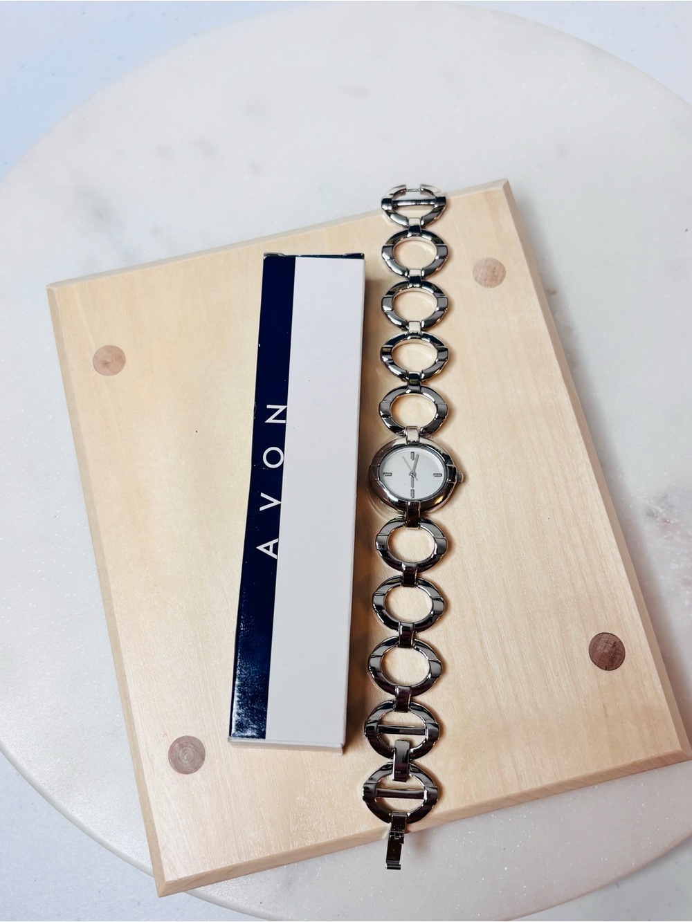 Avon Silver Circular Link Bracelet Watch - Silver
